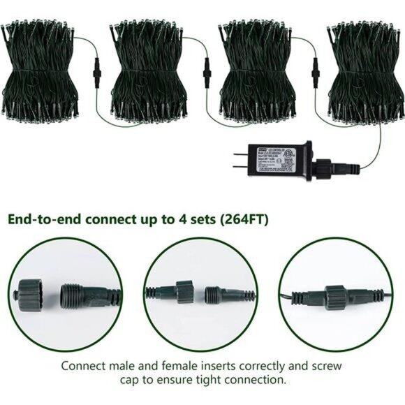 66FT Outdoor Christmas Green Wire LED Fairy Lights, 8 Lighting Modes, Multicolor - Picture 4 of 7